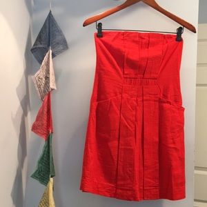 Coincidence & Chance Strapless Red Linen Dress